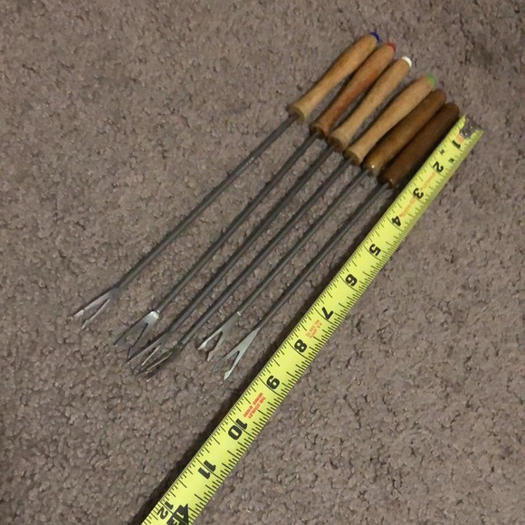 Set of Six Gently Used Fondue Forks-Wooden Handles-Vintage - Picture 12 of 13